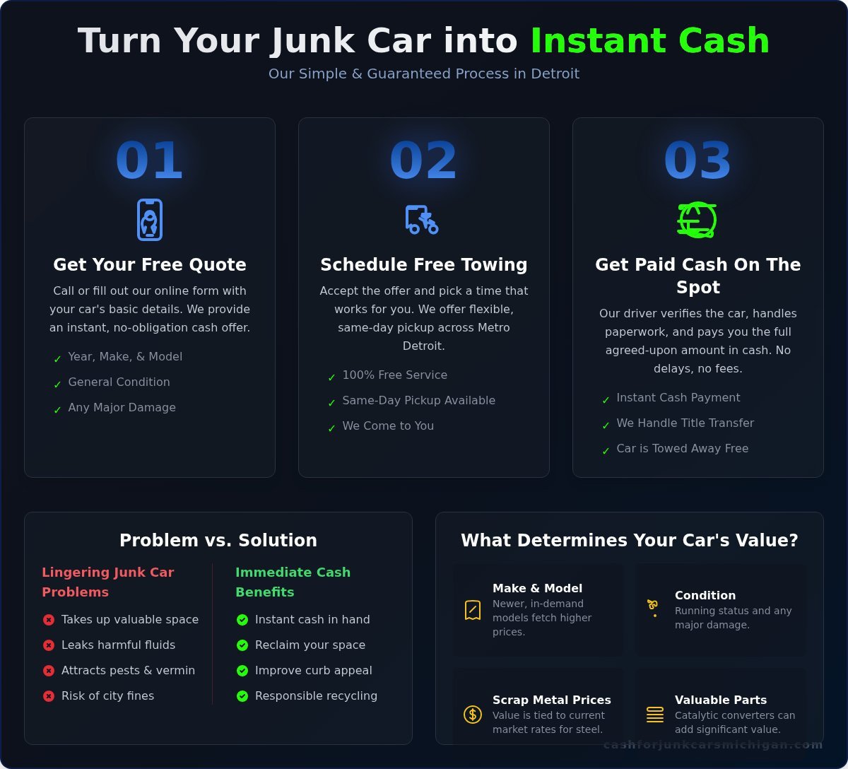 Get Top Cash for Junk Cars in Detroit: Same-Day Removal - Infographic