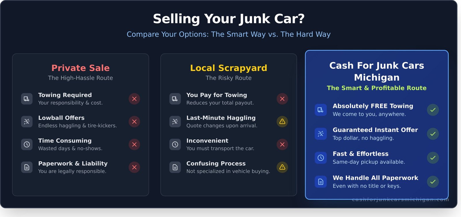 We Buy Junk Cars in Michigan: Get Cash & Free Towing Today - Infographic