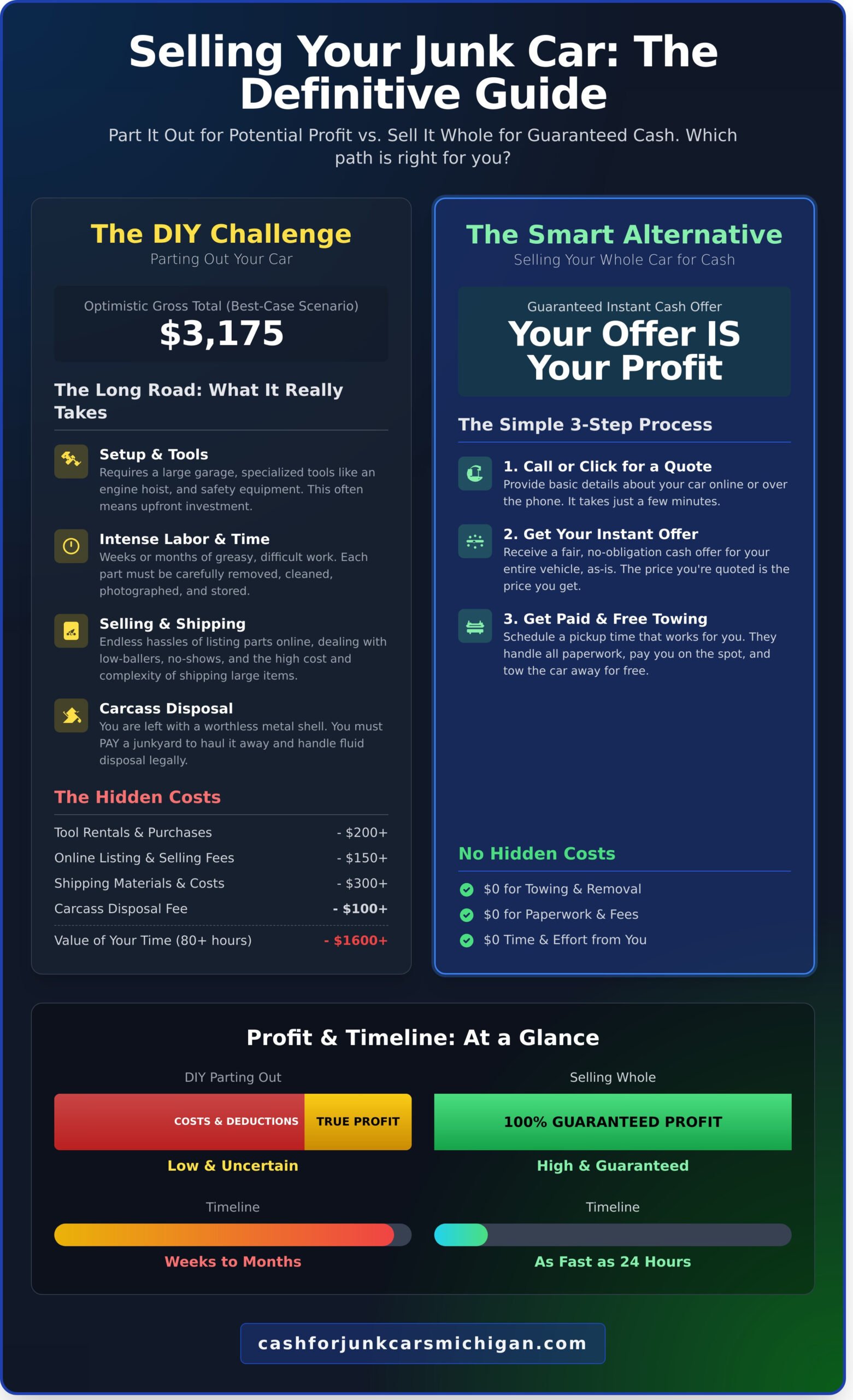 Selling a Car for Parts: A Realistic Guide to Payouts vs. Hassle - Infographic