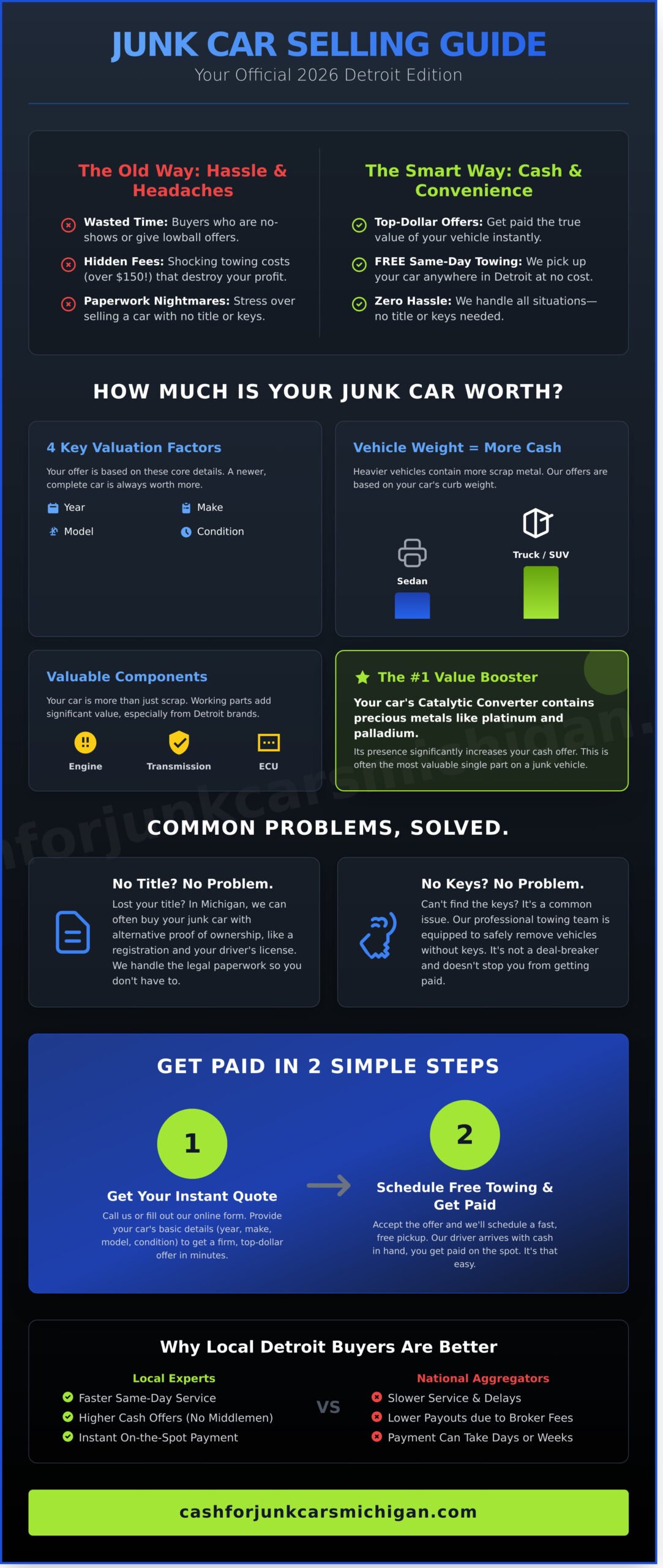 Junk Car Buyers Detroit: Get Top Cash & Free Same-Day Removal (2026) - Infographic