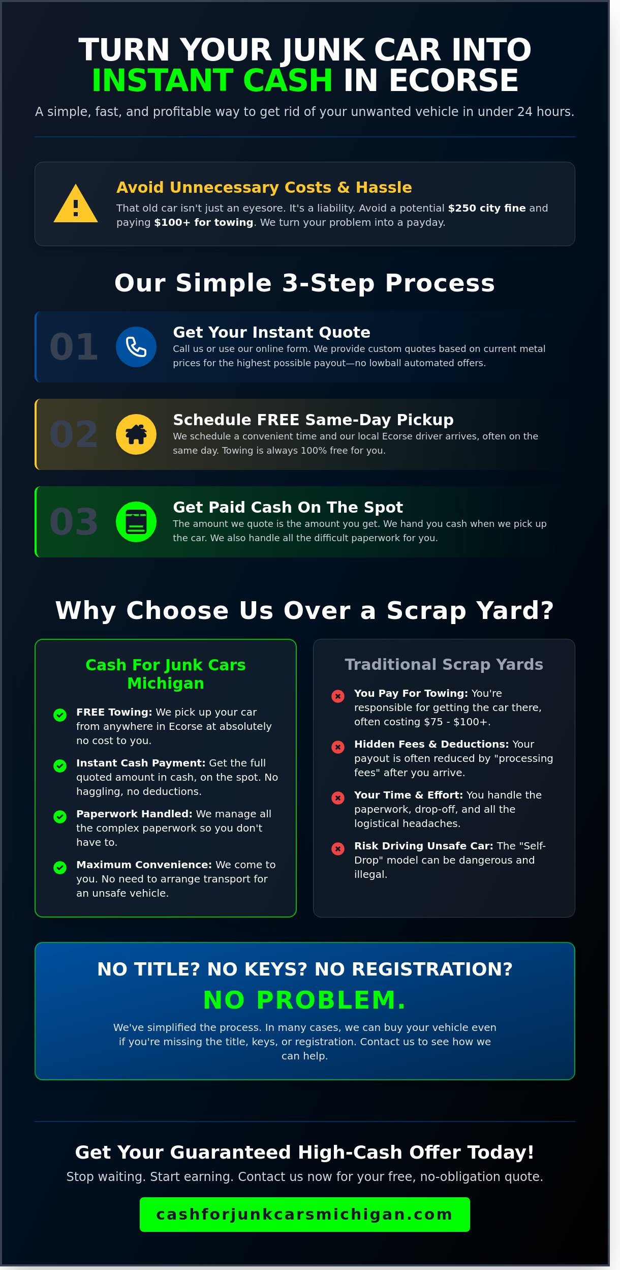 Junk Cars for Cash Ecorse: Get Paid Today with Free Towing - Infographic