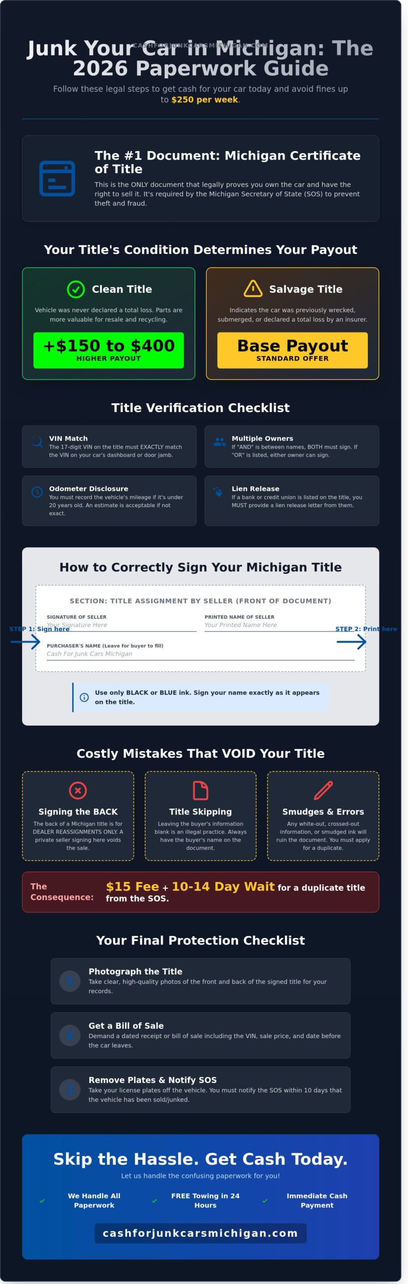 What Paperwork Do I Need to Junk a Car in Michigan? (2026 Checklist) - Infographic