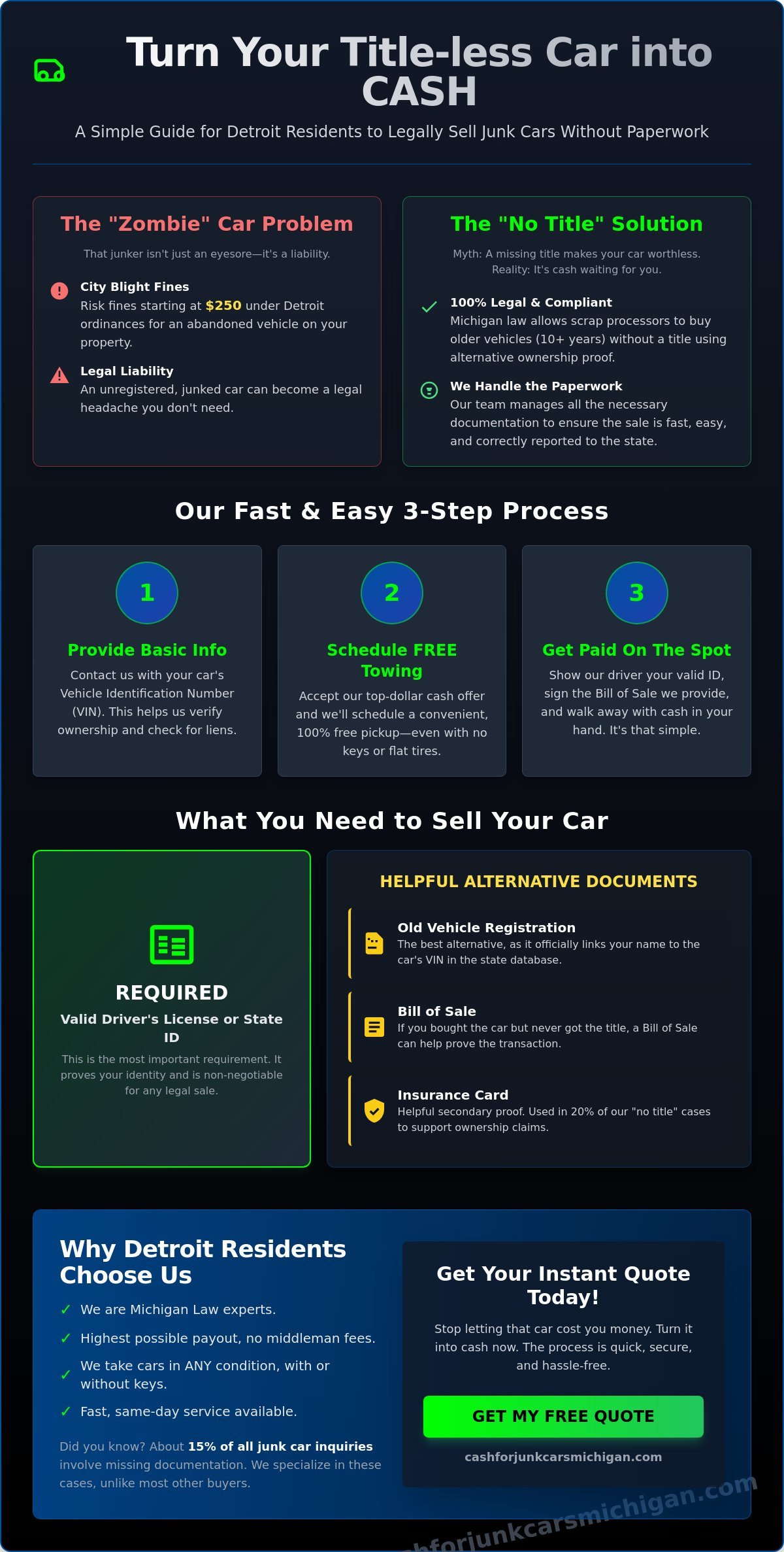 Cash for Cars No Title Detroit: Get Paid Today Without the Paperwork - Infographic