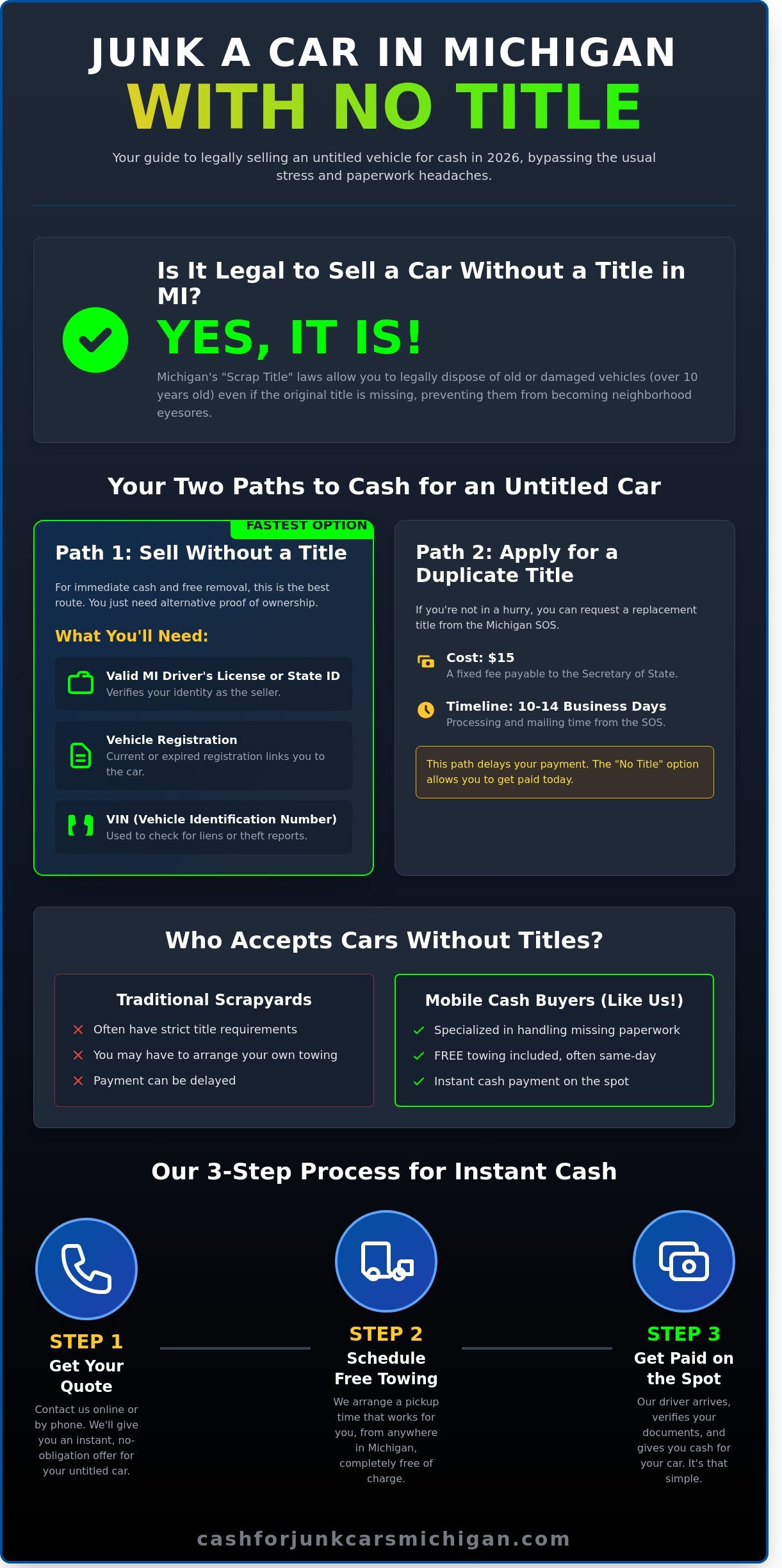 How to Junk a Car with No Title in Michigan: 2026 Legal Guide - Infographic