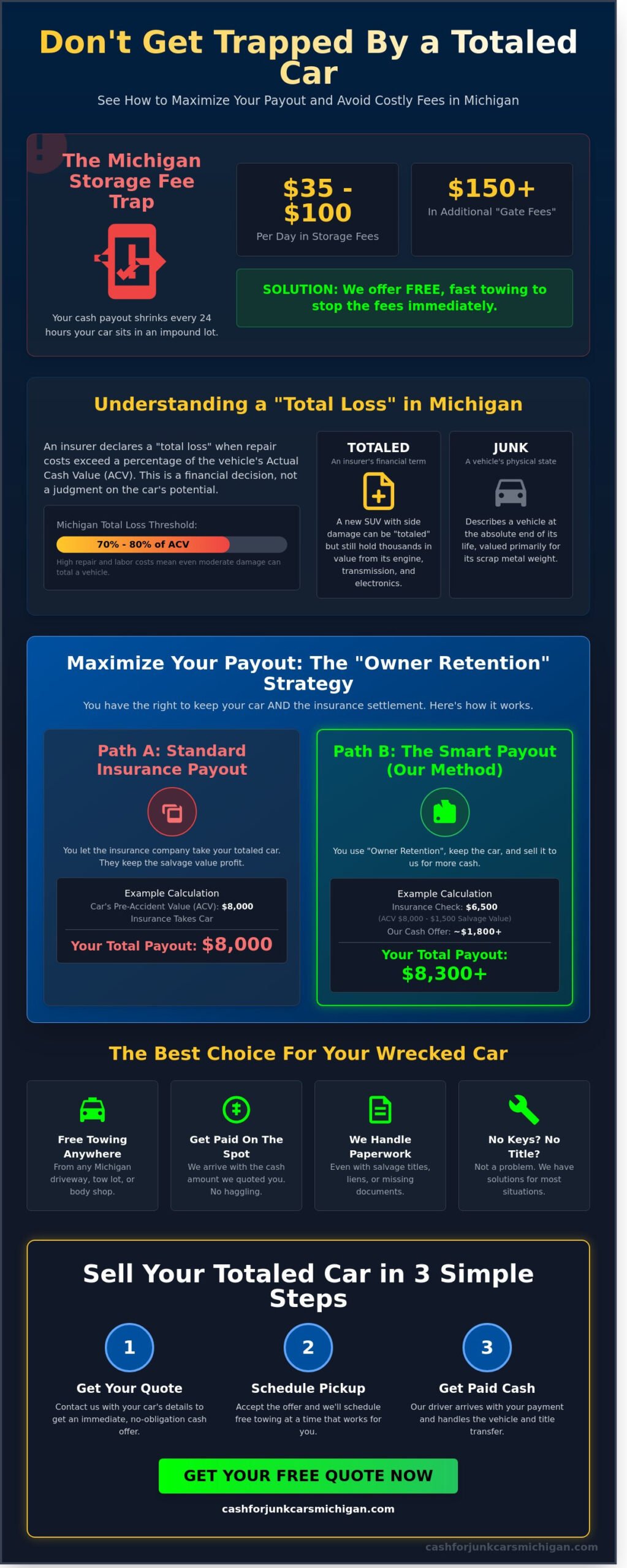 How to Sell a Totaled Car for Cash in Michigan: Get Paid Today - Infographic
