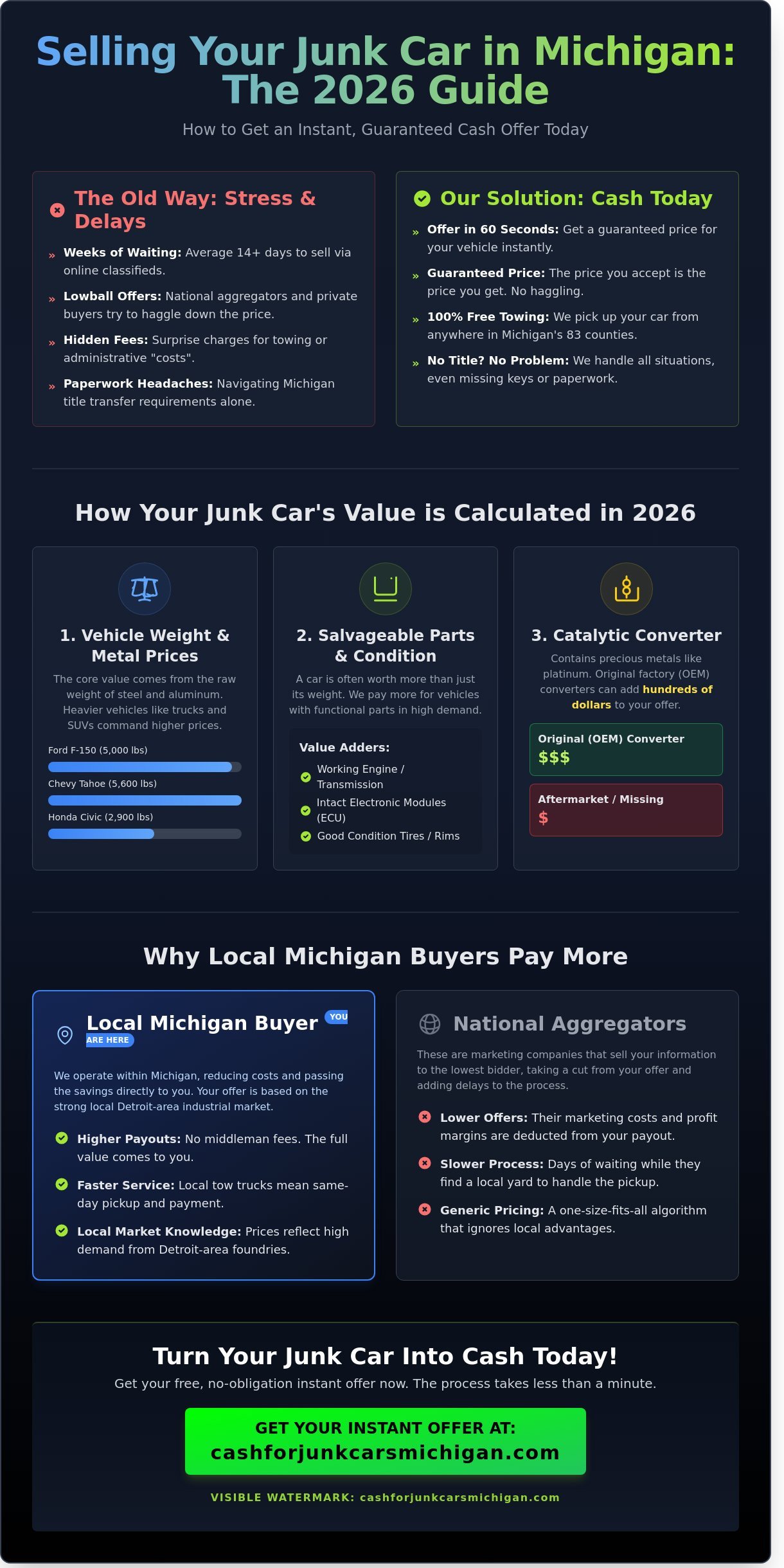 Instant Cash Offer for Junk Car: Get Paid Today in Michigan - Infographic