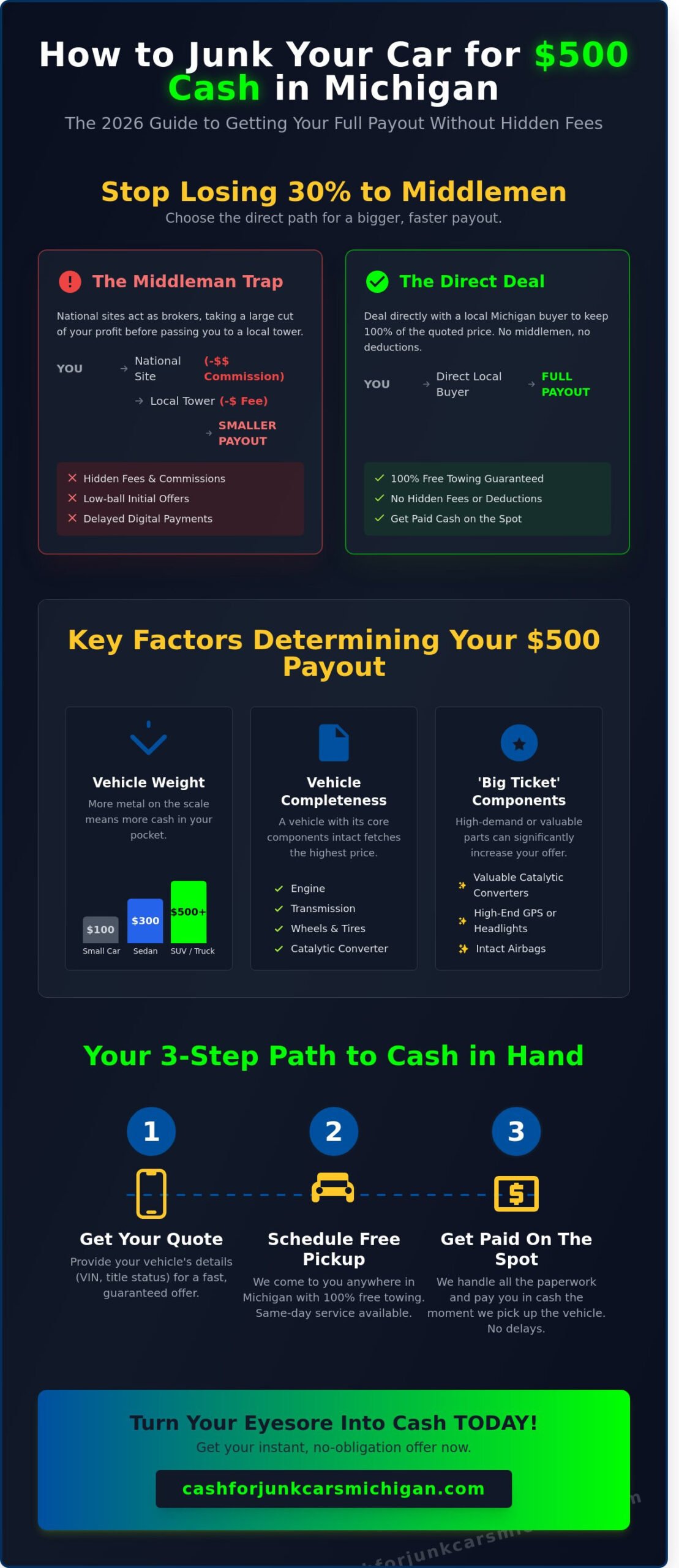 Junk My Car for 500 Cash: How to Get Top Dollar in Michigan (2026) - Infographic