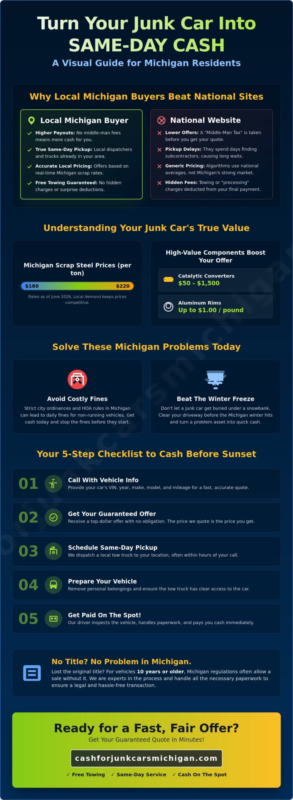Cash for Junk Cars Near Me Same Day: Get Paid Today in Michigan - Infographic