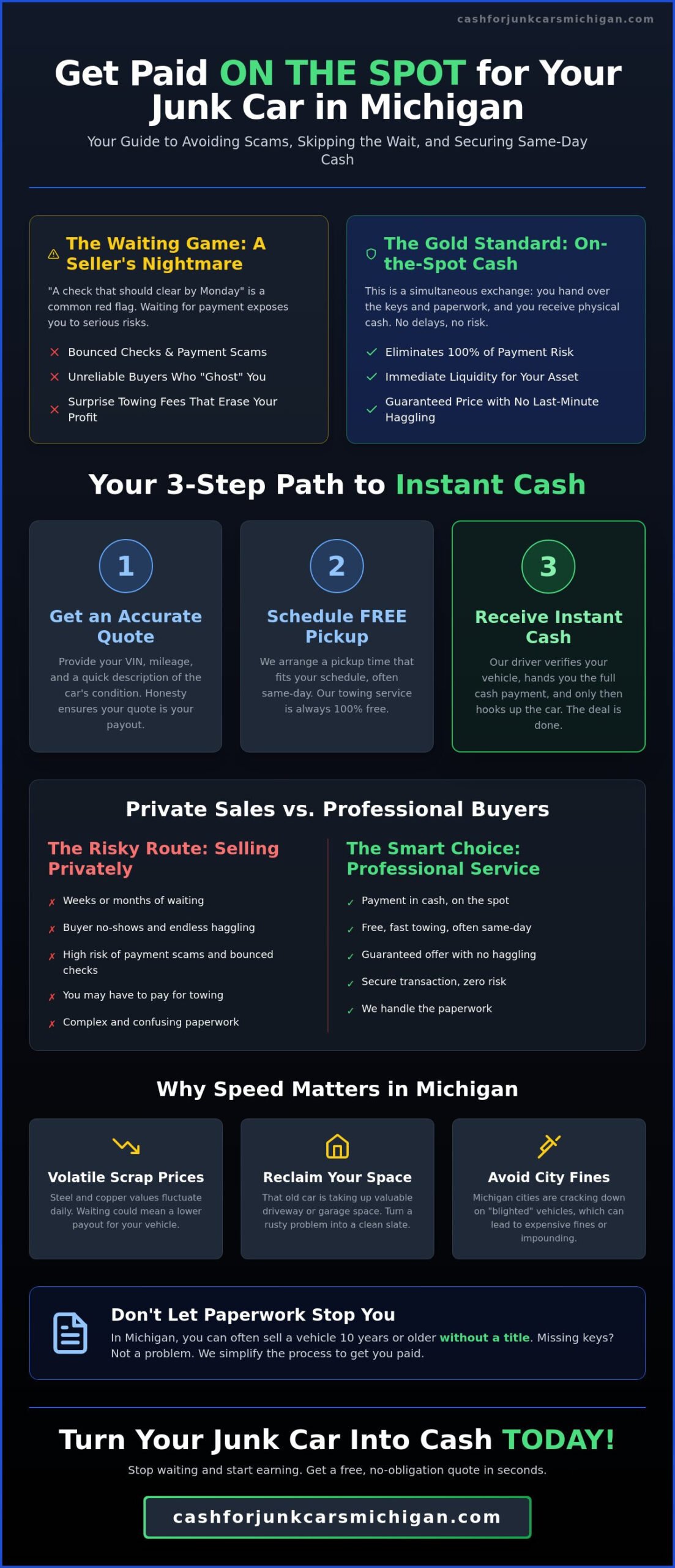 Get Paid on the Spot for My Junk Car: How to Get Instant Cash in Michigan - Infographic
