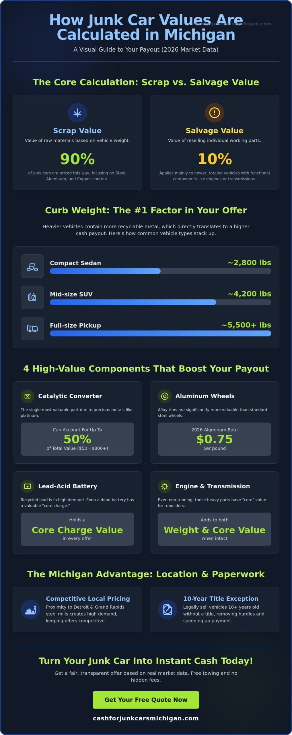 How Junk Car Values Are Calculated in Michigan (2026 Guide) - Infographic