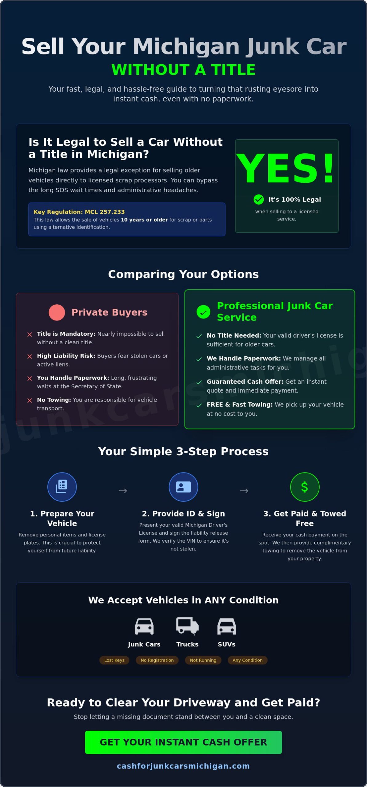 How to Get Rid of an Old Car Without Paperwork in Michigan (2026 Guide) - Infographic