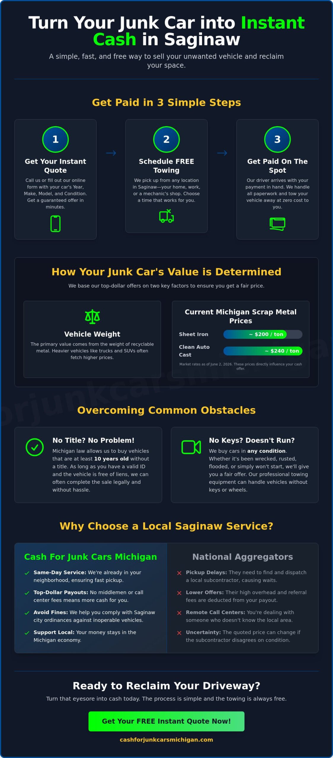 Sell My Junk Car Saginaw: Get Top Cash and Free Towing Today - Infographic