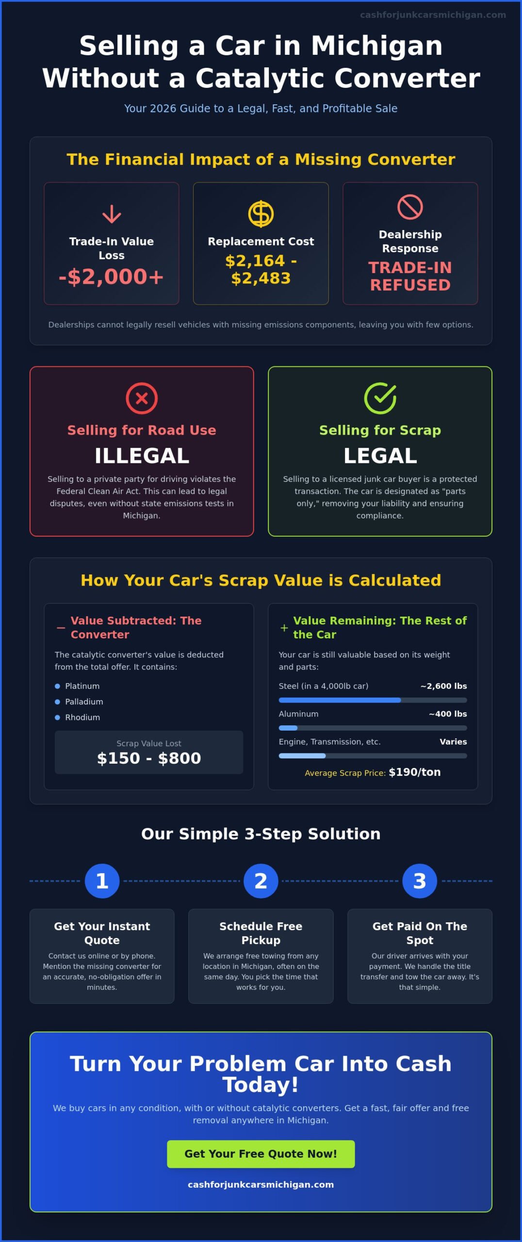 Selling a Car Without a Catalytic Converter in Michigan: Your 2026 Guide - Infographic