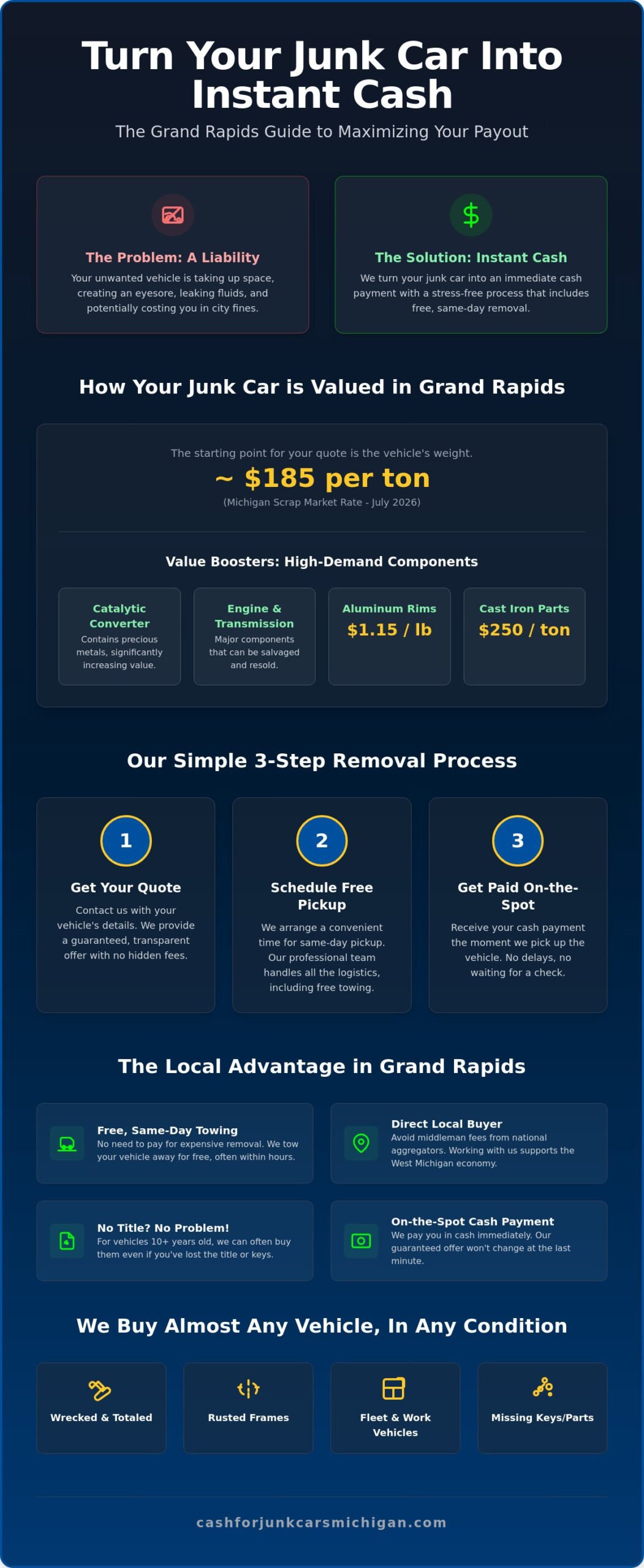 Cash for Junk Cars Grand Rapids: Get Paid Today with Free Towing - Infographic