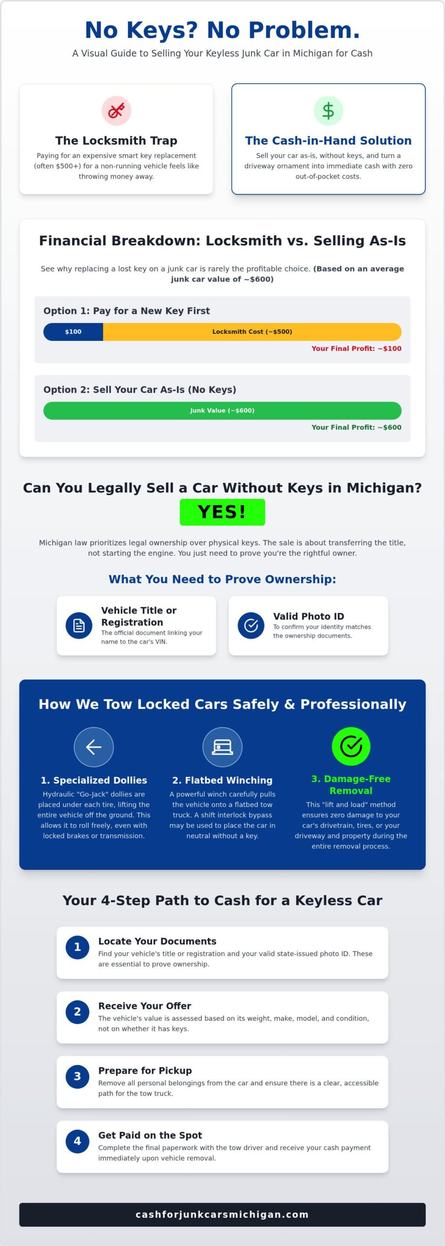 How to Sell a Car Without Keys in Michigan: 2026 Cash Guide - Infographic
