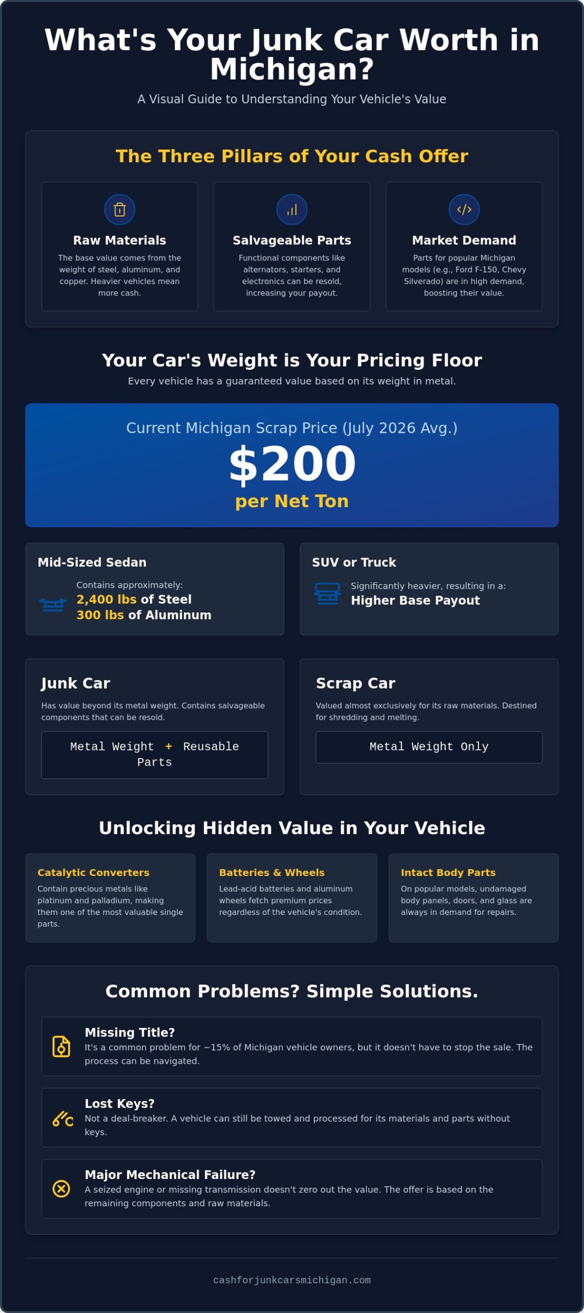 What Is My Junk Car Worth? 2026 Michigan Scrap Value Guide - Infographic