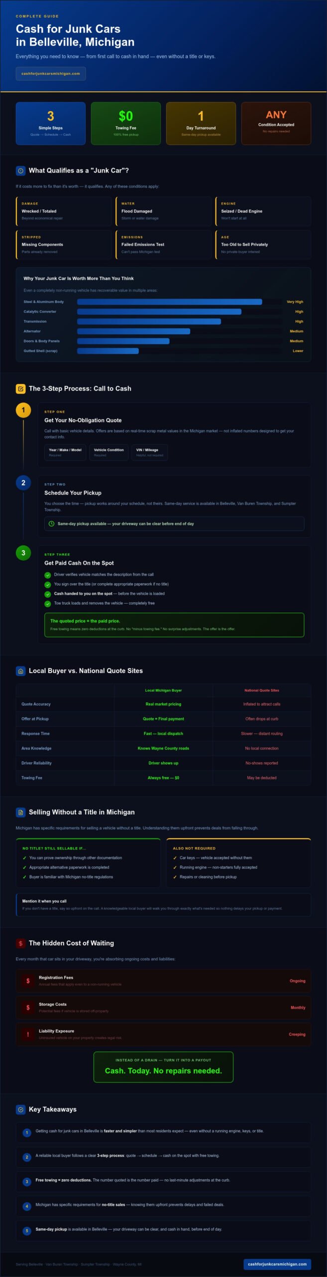 Cash for Junk Cars Belleville Michigan: Get Paid Today with Free Removal - Infographic