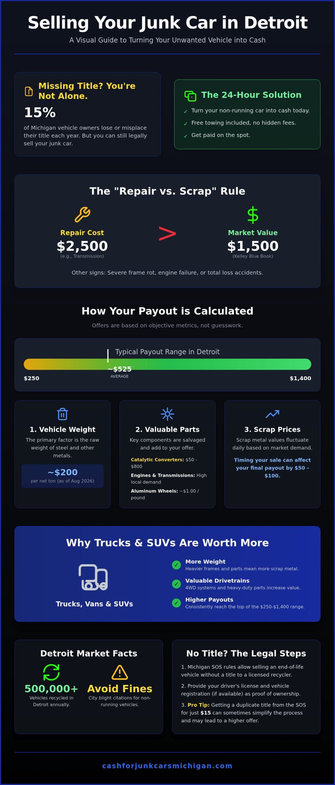 Cash for Junk Cars Detroit: Get Paid Today with Free Towing - Infographic