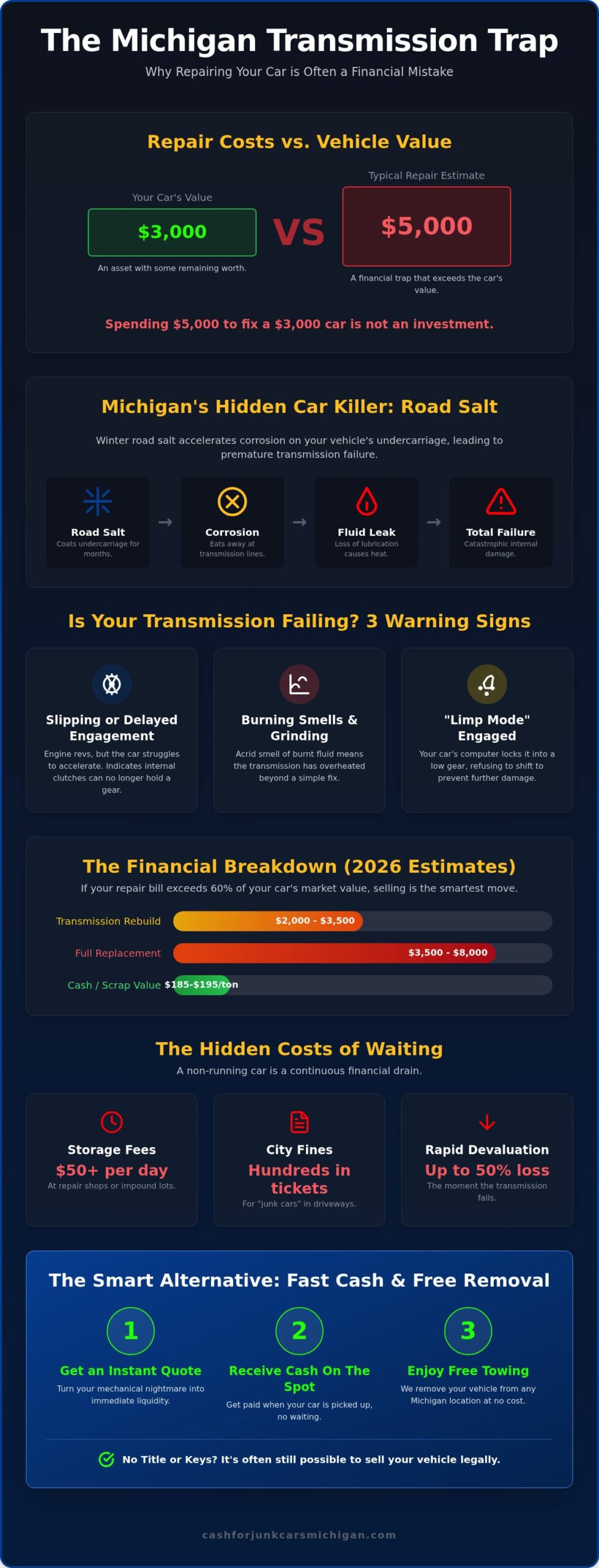 Sell Car With Bad Transmission Michigan: Get Cash on the Spot (2026) - Infographic