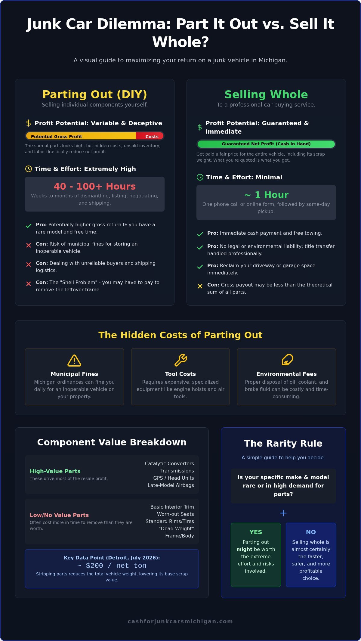Selling a Blown Engine Car in Michigan: Parting vs. Whole - Infographic