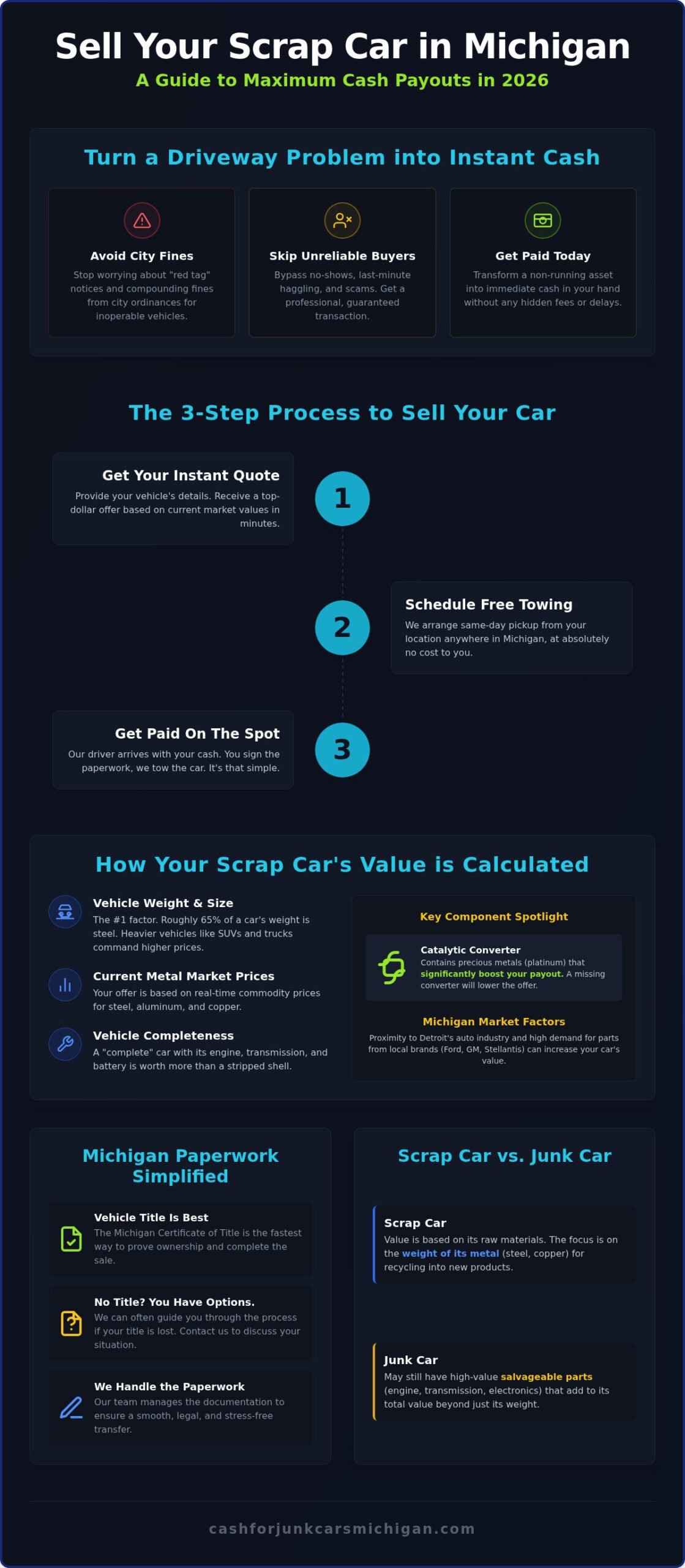 Sell Car for Scrap Michigan: Get the Most Cash in 2026 - Infographic