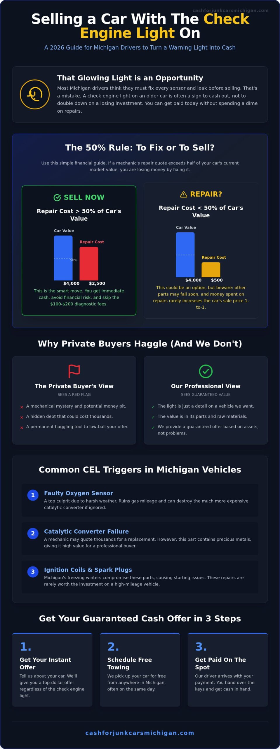 Sell a Car with the Check Engine Light On: Your 2026 Michigan Guide - Infographic