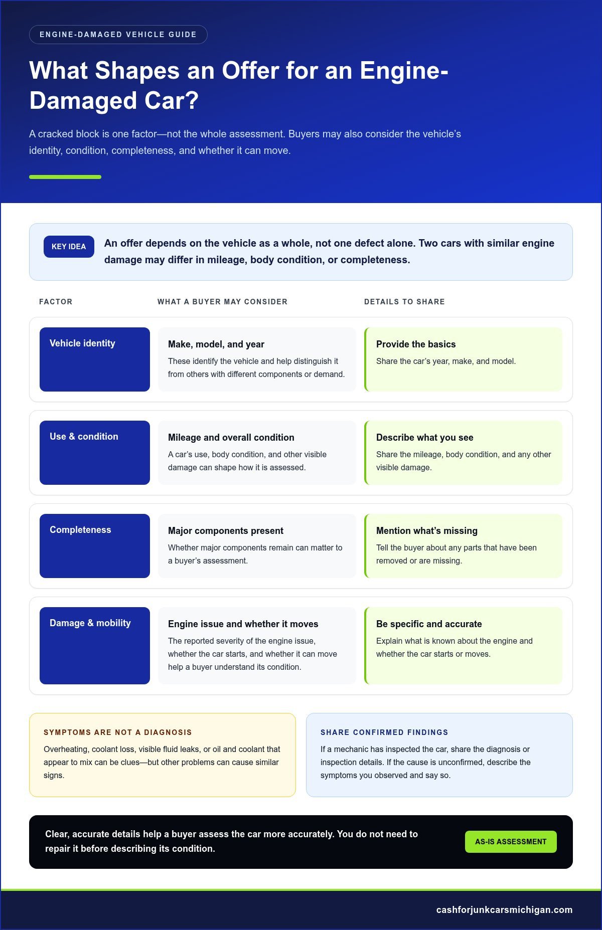 Who Buys Cars With a Cracked Engine Block? Sell Yours in Michigan - Infographic